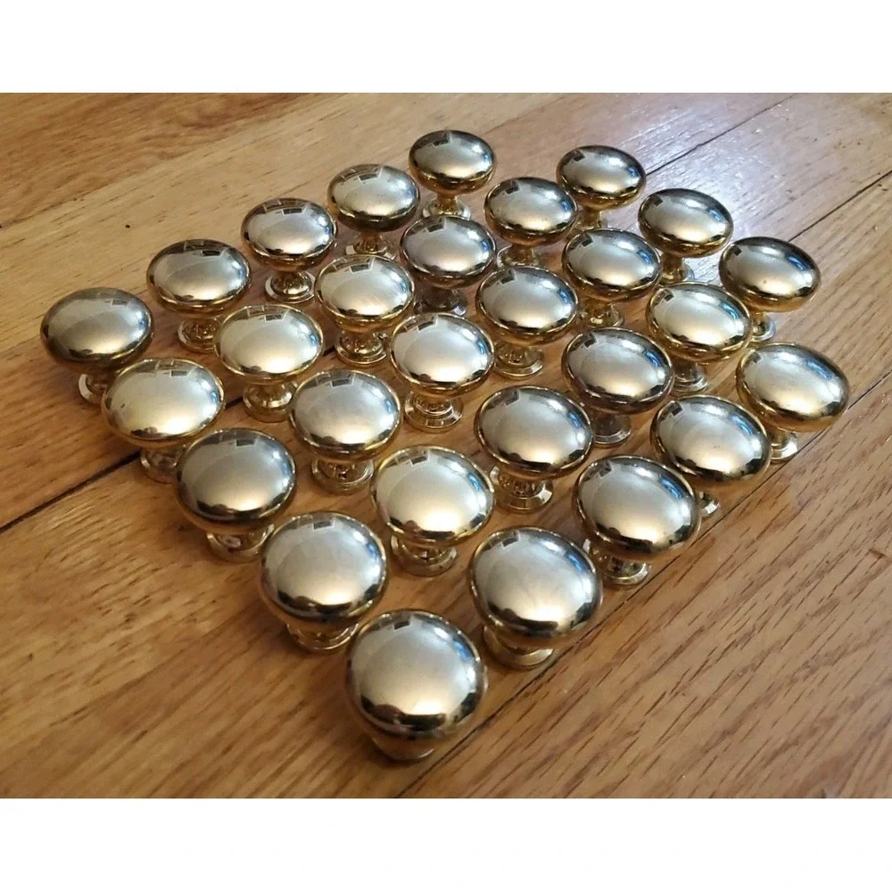 Gold Tone Round Mushroom Style Drawer Cabinet Knobs 1 1/8